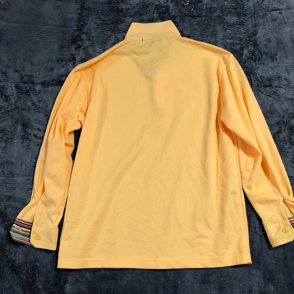 City Focus Polo Shirt Mens M Yellow‎ Long Sleeve Striped Trim Pique
